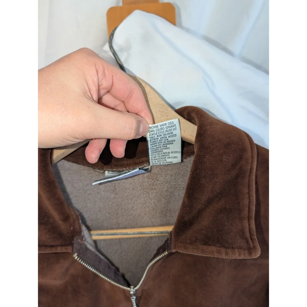 VTG Velour Velvet Brown 70s 1/4 Zip long sleeve Talon Disco Mens M vintage JMX